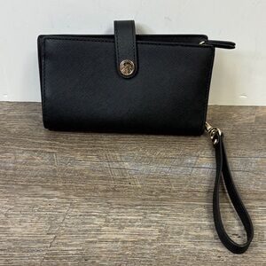 Michael Kors Charm Phone Leather Wristlet – Black Saffiano w/ Gold Hardware